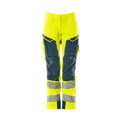 MASCOT 19078 Accelerate Safe Trousers With Kneepad Pockets - Womens - Hi-Vis Yellow/Dark Petroleum