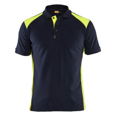 Blaklader 3324 Pique 2 Colour Polo Shirt (Dark Navy Blue/Hi-Vis Yellow)