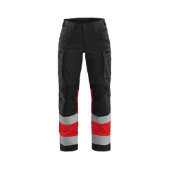 Blaklader 7161 Women's Hi-Vis Trousers With Stretch - Black/Red Hi-Vis