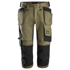 Snickers 6142 AllroundWork Stretch 3/4 Pirate Shorts with Holster Pockets (Khaki Green/Black)