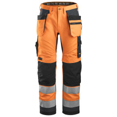 Snickers 6230 AllroundWork Hi Vis Work Trousers+ Holster Pockets Class 2 (Hi Vis Orange/Steel Grey)