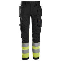 Snickers 6234 Hi-Vis Stretch Trousers with Holster Pockets Class 1 (Black/Hi-Vis Yellow)