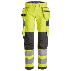 Snickers 6268 ProtecWork Stretch Trousers with Holster Pockets Hi-Vis Class 2 | Flame Retardant (Yellow/Navy)