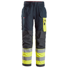 Snickers 6276 ProtecWork Trousers with Holster Pockets Hi-Vis Class 1 | Flame Retardant (Navy/Yellow)