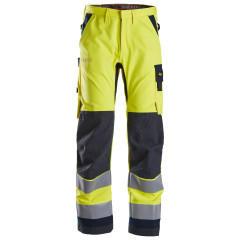 Snickers 6360 ProtecWork Hi-Vis Class 2, Work Trousers | Flame Retardant (Yellow/Navy)