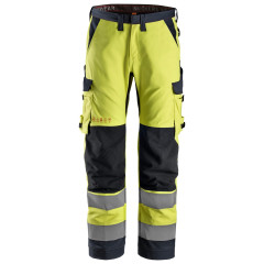 Snickers 6361 ProtecWork Work Trousers ELP Hi-Vis Class 2 | Flame Retardant (Yellow/Navy)