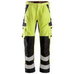 Snickers 6364 ProtecWork Trousers, Reinforced Shin Hi-Vis Class 2 | Flame Retardant (Yellow/Navy)