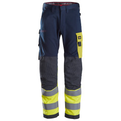 Snickers 6376 ProtecWork Hi-Vis Class 1, Work Trousers | Flame Retardant (Navy/Yellow)