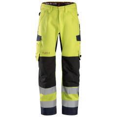 Snickers 6563 ProtecWork Waterproof Shell Trousers Hi-Vis Class 2 | Flame Retardant (Yellow/Navy)