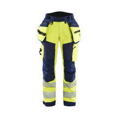 Blaklader 7118 Women's Softshell Hi-Vis Trousers - Hi-Vis Yellow/Navy Blue
