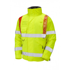 Leo Workwear PORTMORE ISO 20471 Class 3 Orange Brace Superior Bomber Jacket - Hi Vis Yellow