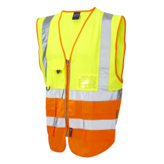 Leo Workwear LYNTON ISO 20471 Class 2 Superior Waistcoat - Hi Vis Yellow/Hi Vis Orange
