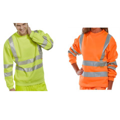 Beeswift B-Seen BSSEN Hi Vis Crew Neck Sweatshirt - Class 3, Rail Spec (Orange or Yellow)