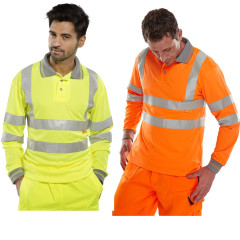 Beeswift B-Seen Hi Vis Long Sleeve Polo Shirt - Class 3, Rail Spec (Orange or Yellow)