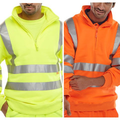 Beeswift B-Seen Hi Vis Zip Neck Sweatshirt - Class 3, Rail Spec (Orange or Yellow)