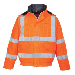 Portwest S773 Bizflame Rain Hi-Vis Antistatic FR Bomber Jacket - Waterproof, Rail Spec (Orange) - Large - SALE