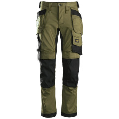Snickers 6241 AllroundWork Stretch Work Trousers with Holster Pockets (Khaki Green / Black)