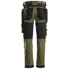 Snickers 6241 AllroundWork Stretch Work Trousers with Holster Pockets (Khaki Green / Black)