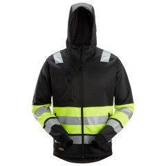 Snickers 8038 High-Vis Class 1 Full Zip Hoodie (Black / Hi Viz Yellow)