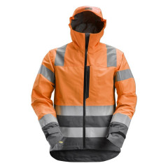 Snickers 1330 AllroundWork High-Vis Waterproof Shell Jacket Class 3 (Hi Vis Orange / Steel Grey)
