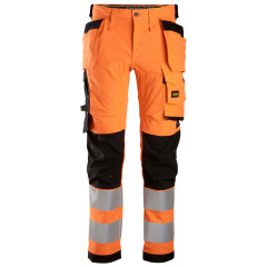 Snickers 6243 High-Vis Class 2 Stretch Trousers Holster Pockets (Hi Viz Orange / Black)
