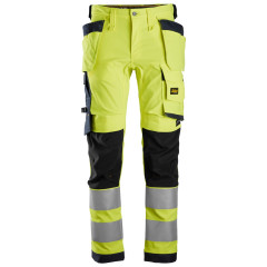 Snickers 6243 High-Vis Class 2 Stretch Trousers Holster Pockets (Hi Viz Yellow / Navy)