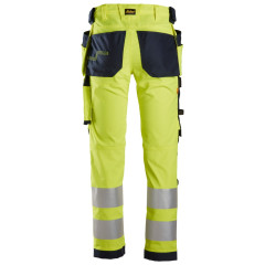 Snickers 6243 High-Vis Class 2 Stretch Trousers Holster Pockets (Hi Viz Yellow / Navy)