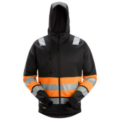 Snickers 8038 High-Vis Class 1 Full Zip Hoodie (Black / Hi Viz Orange)