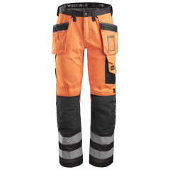 Snickers 3233 High-Vis Holster Pocket Trousers, Class 2 (High Vis Orange / Muted Black)