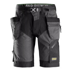 Snickers 6904 FlexiWork Work Shorts+ Holster Pockets (Steel Grey/Black)