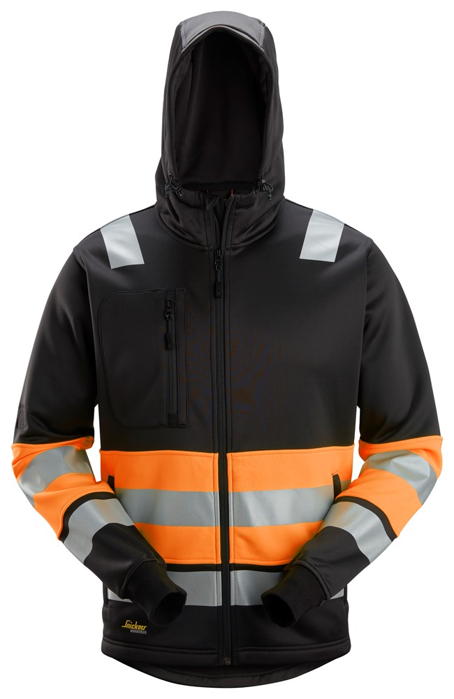 Snickers 8038 High-Vis Class Full Zip Hoodie Black Hi Viz Orange