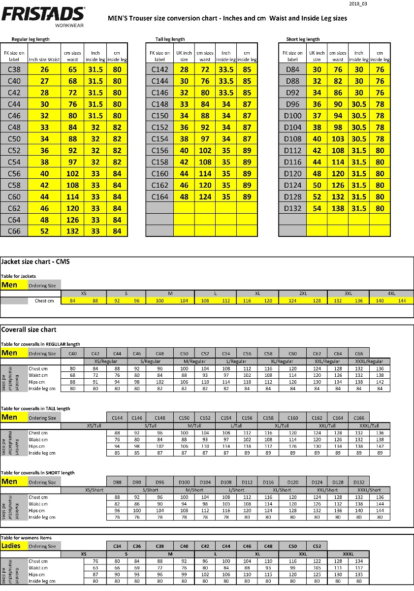 Mens International Size Conversion Chart